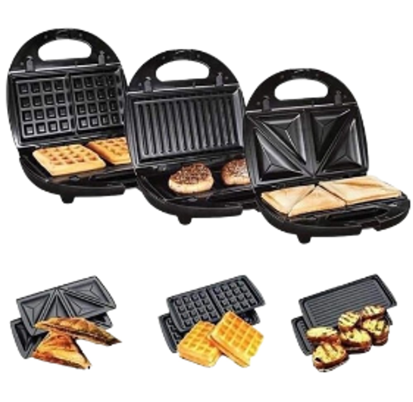 3-in-1 Sandwich Waffle and Grill Maker, Multi-Function Electric Sandwich Press, Non-Stick Breakfast Maker image