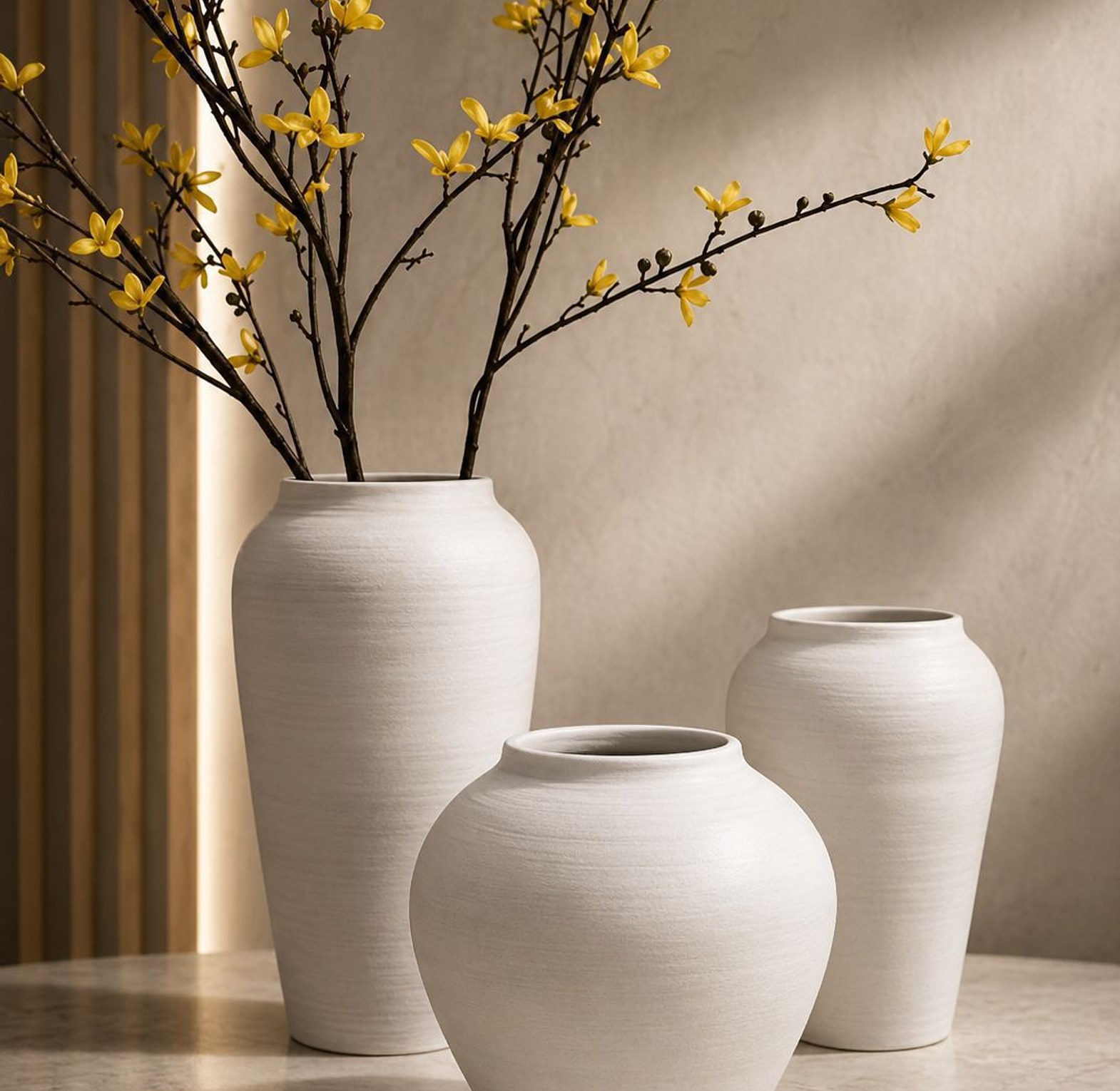 LB01 Minimal White Decorative Vase Set (3-Piece Soft Life Collection) image