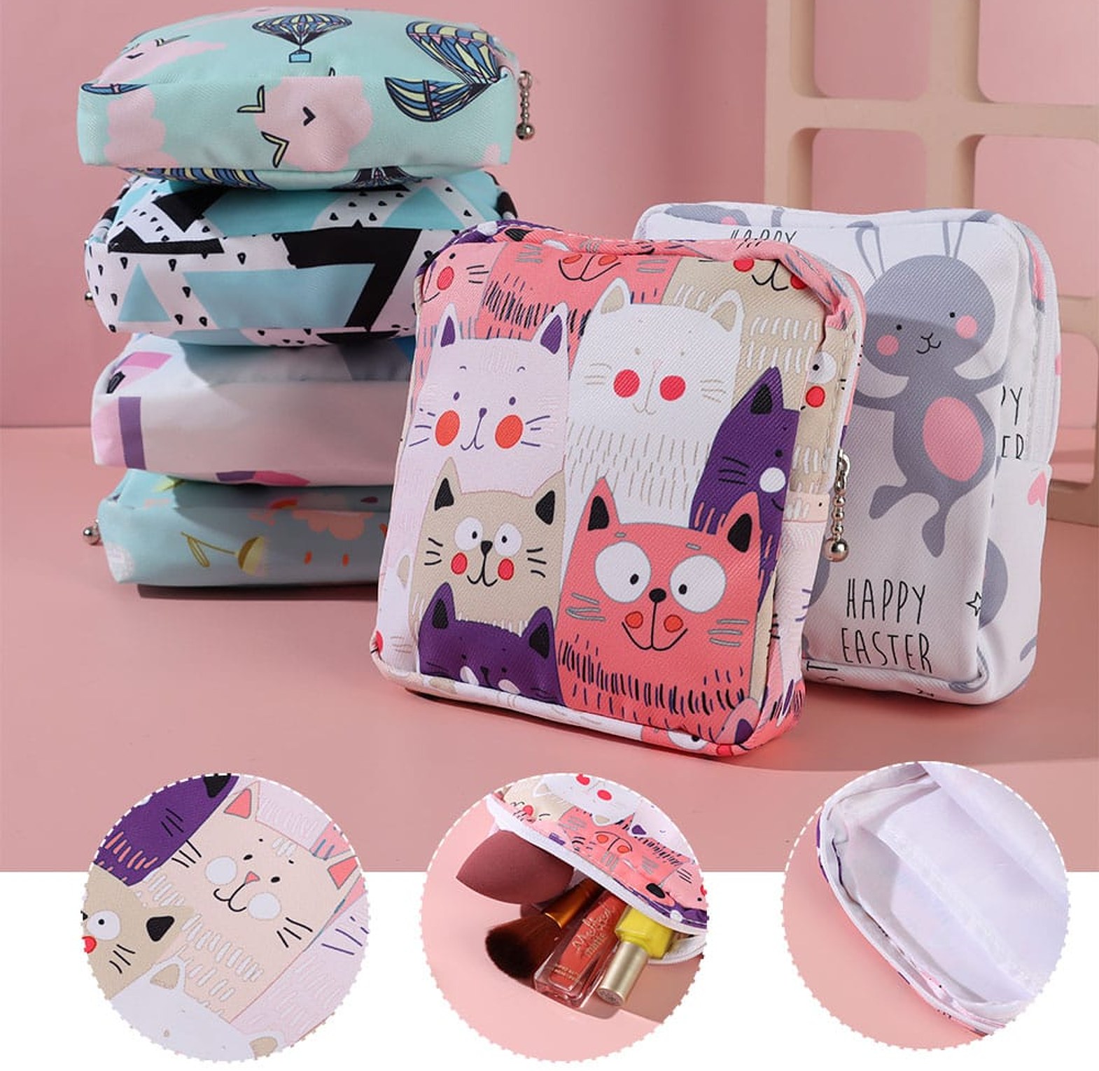 Cute Women Sanitary Napkin Pad Cotton Bag image