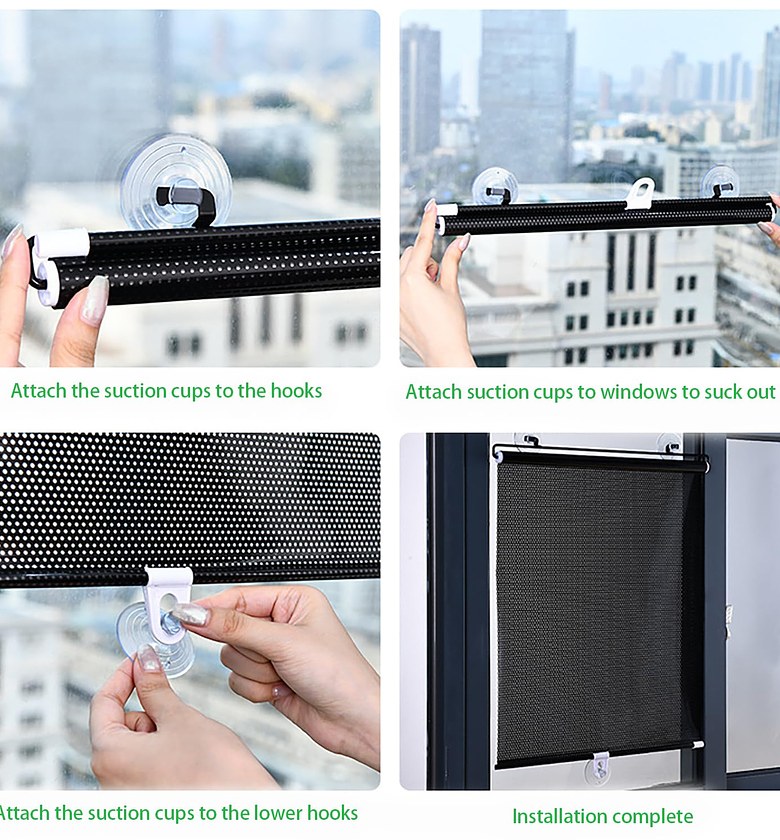 Retractable Window Sun Shade and Roller Blinds with Suction Cups (50x125cm) - Drill-Free UV Heat Blocker for Car, Home & Office image