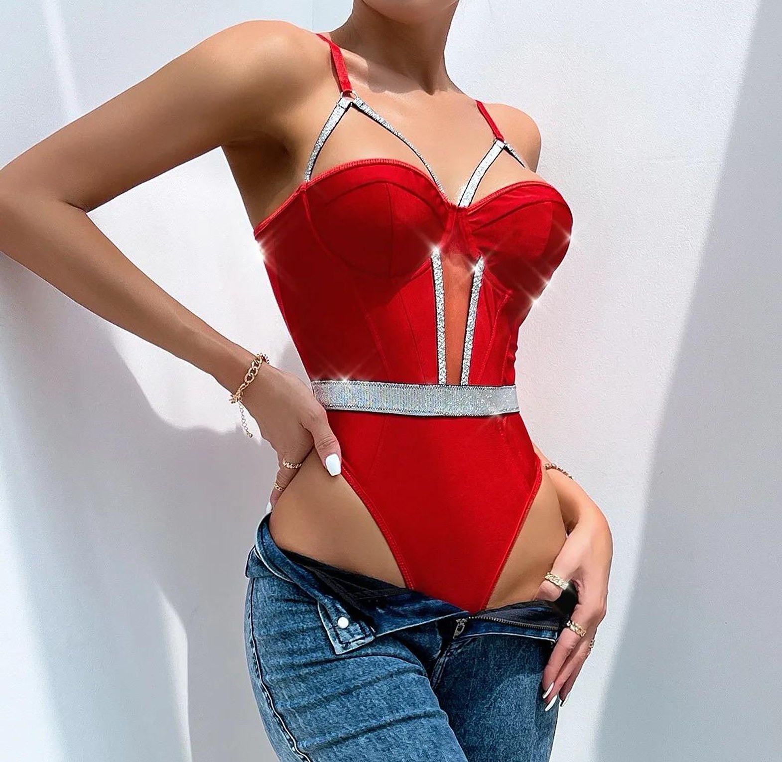 Hot Seller Women See-Through Sexy Onesie Bodydsuit Hollow Out Sexy Teddy Lingerie image