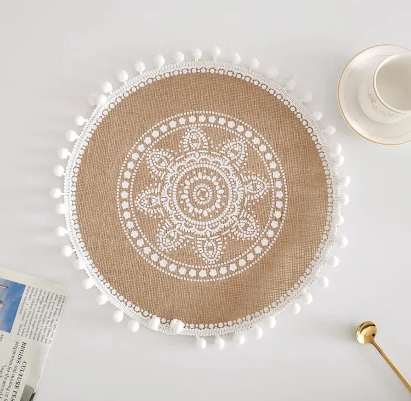New Boho Woven Jute Placemats Tassels Mats  image