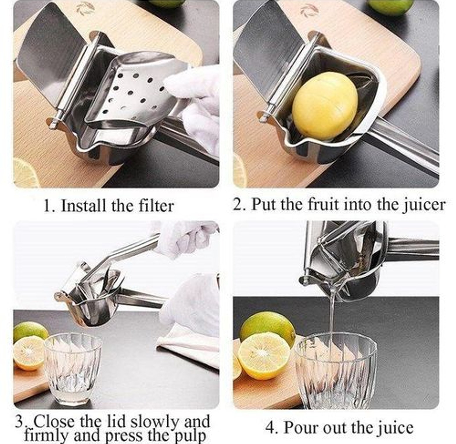 Juicer. Stainless Steel Manual Fruit Juicer Crusher Squeezer Hand Press Lemon Orange image