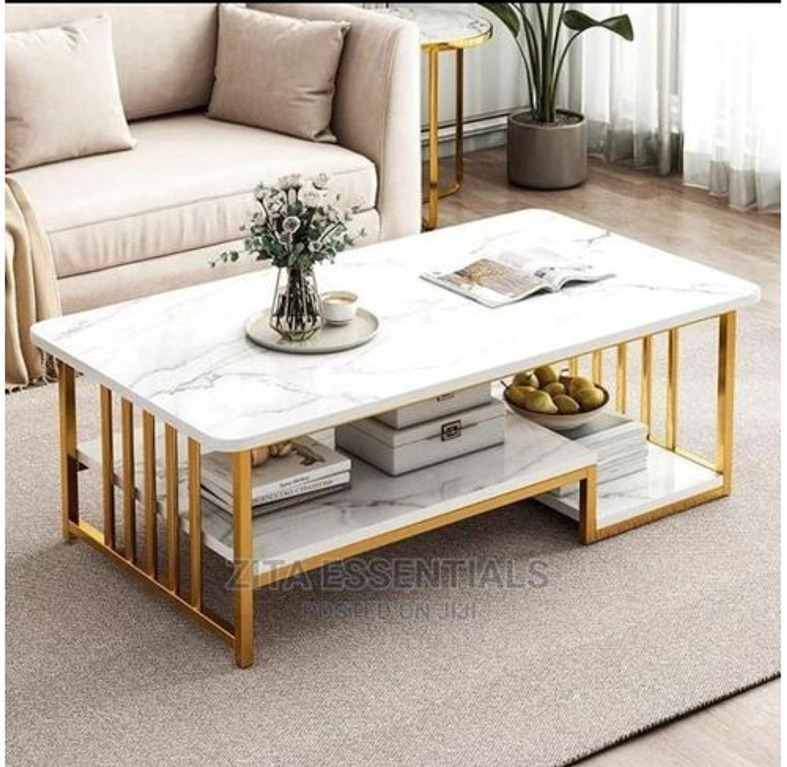 White executive Marble Effect Coffee Table image