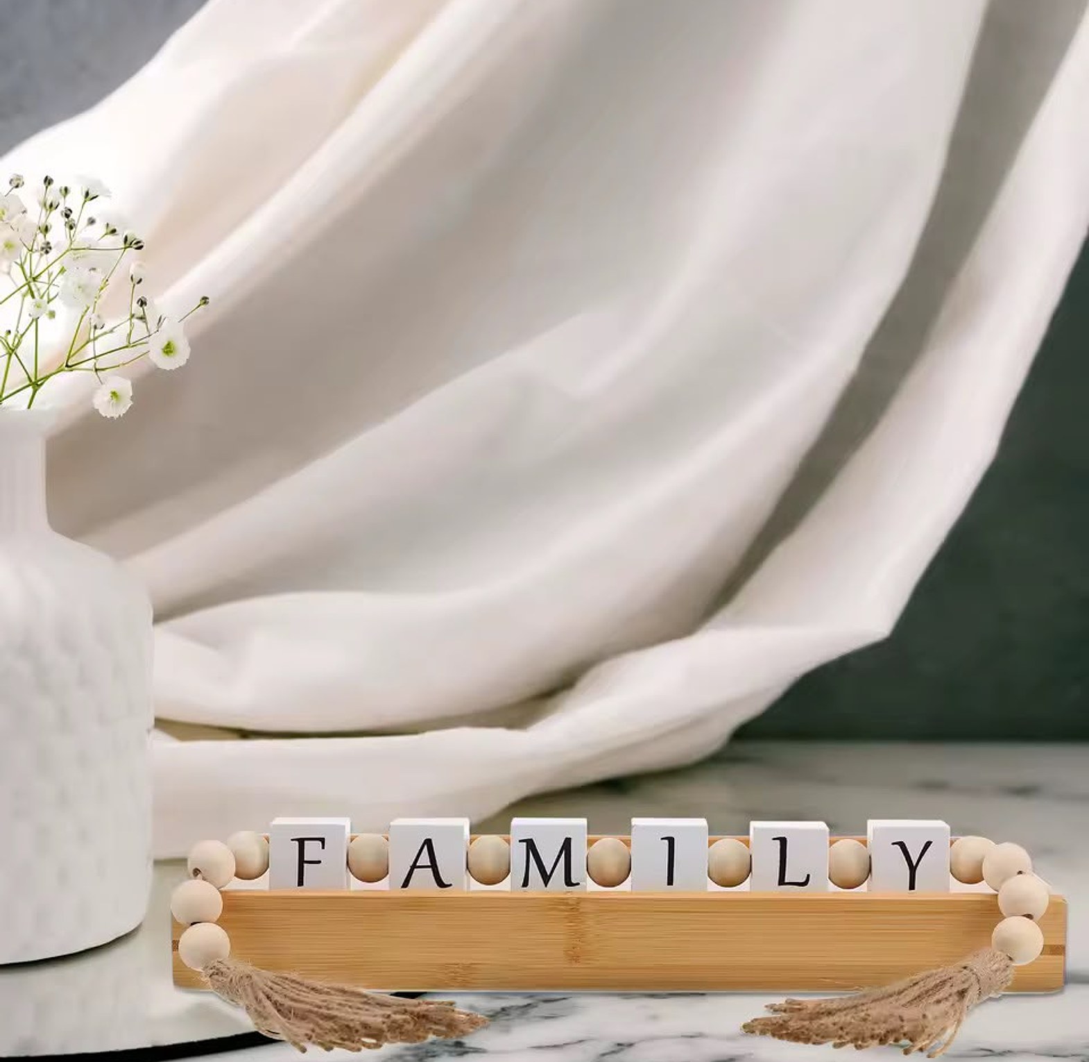 Decorative Wooden Bead Garland with Tassel image