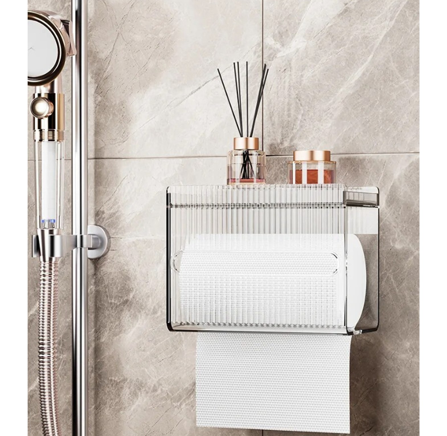 Wall-Mounted Luxury Ribbed Toilet Tissue Box and Multi-Functional Storage Rack image