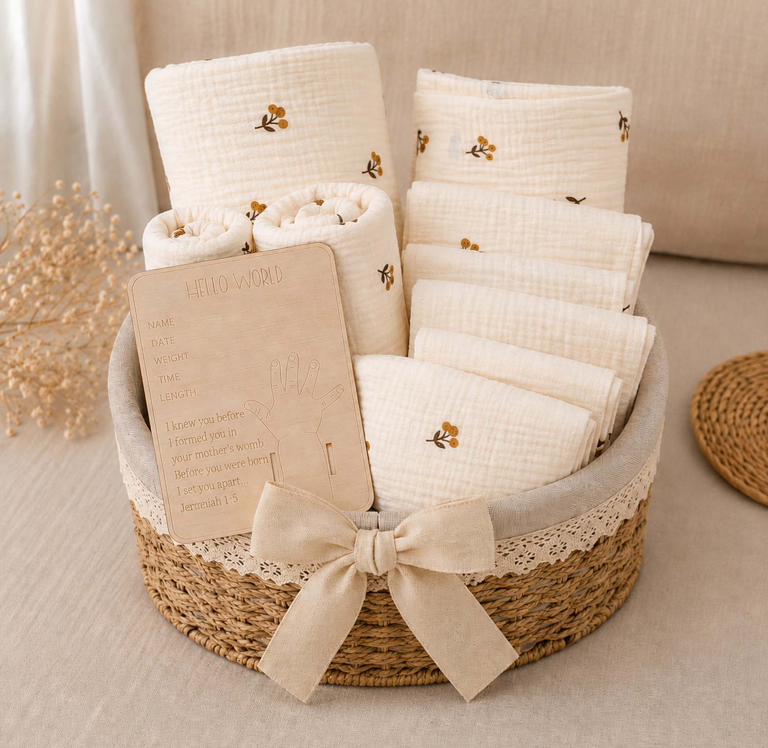 Ivory Collection – Premium Muslin Cotton Newborn Gift Basket image