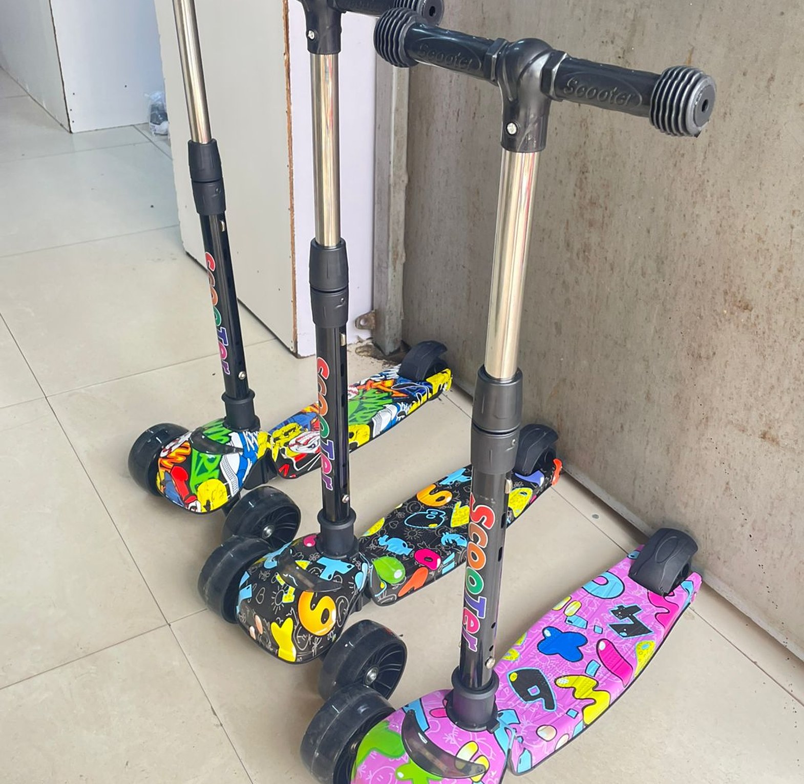 Kids' Graffiti Scooters 3-Wheel Scooters with LED Wheels.  image