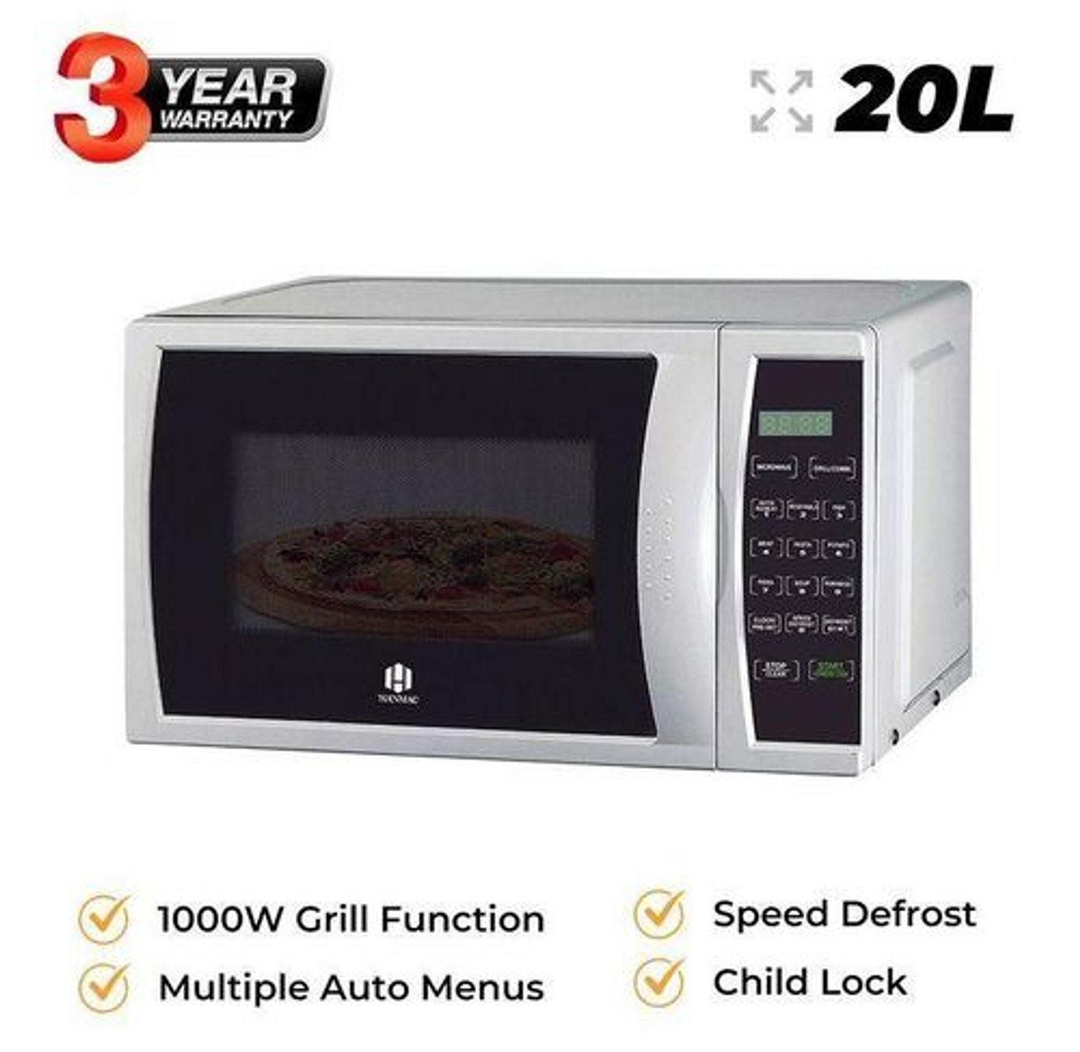Microwave. HANMAC 1 year warranty 20L Digital + Grill Microwave image