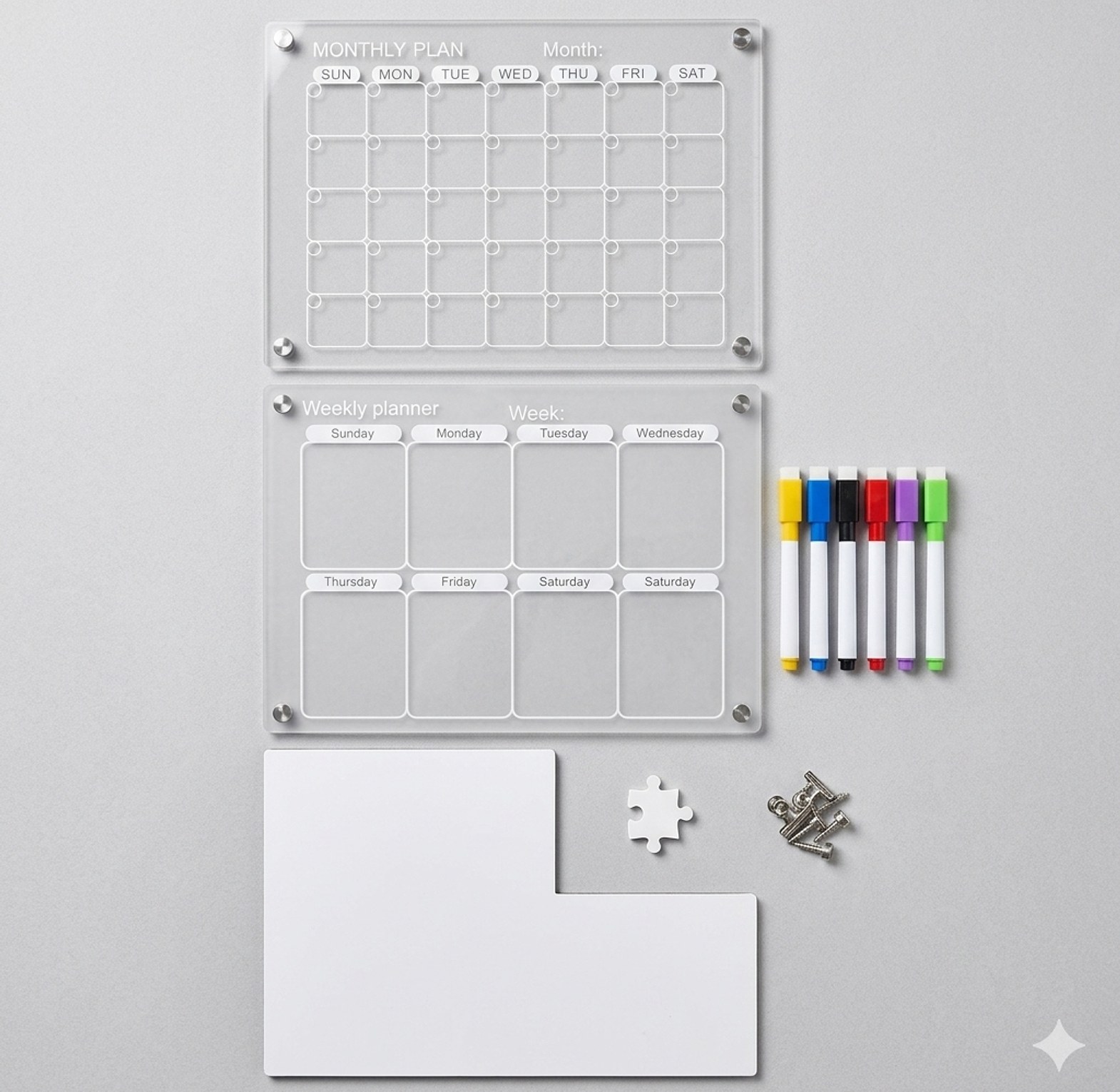 Acrylic Monthly and Weekly Dry Erase Calendar Planner Board Set with Markers for Wall & Fridge Organization image