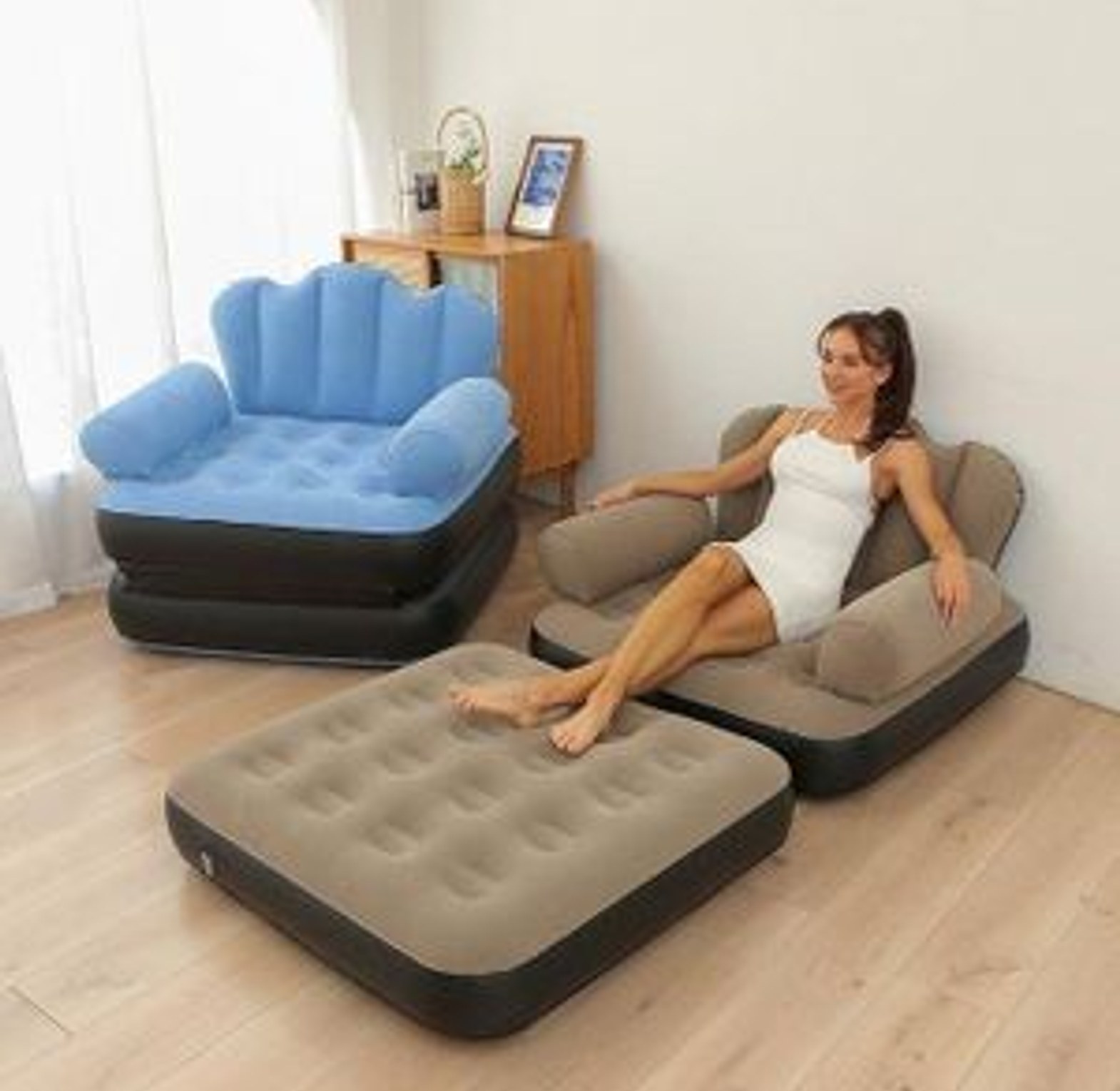 5-in-1 Pull-Out  inflatable couch or chair that converts into a bed. Inflatable Multifunction Sofa Bed image