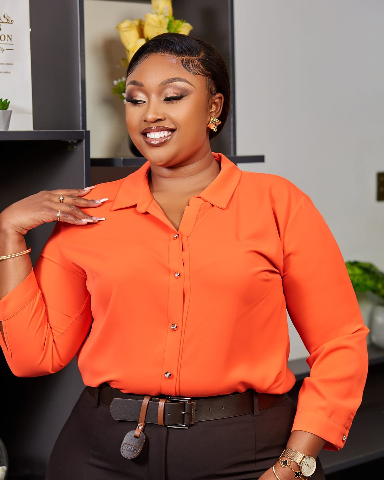 Vibrant Orange Satin Blouse image