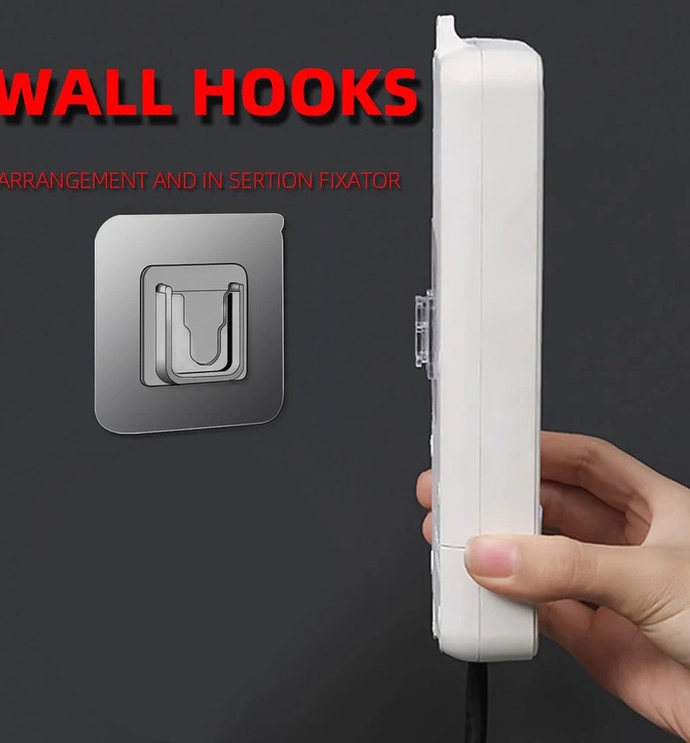 5 pair Heavy Duty Double-Sided Adhesive Wall Hooks for Router & Power Strip Holder - No-Drill Removable No-Trace Wall Mounts Double Sided Adhesive Wall Hooks image