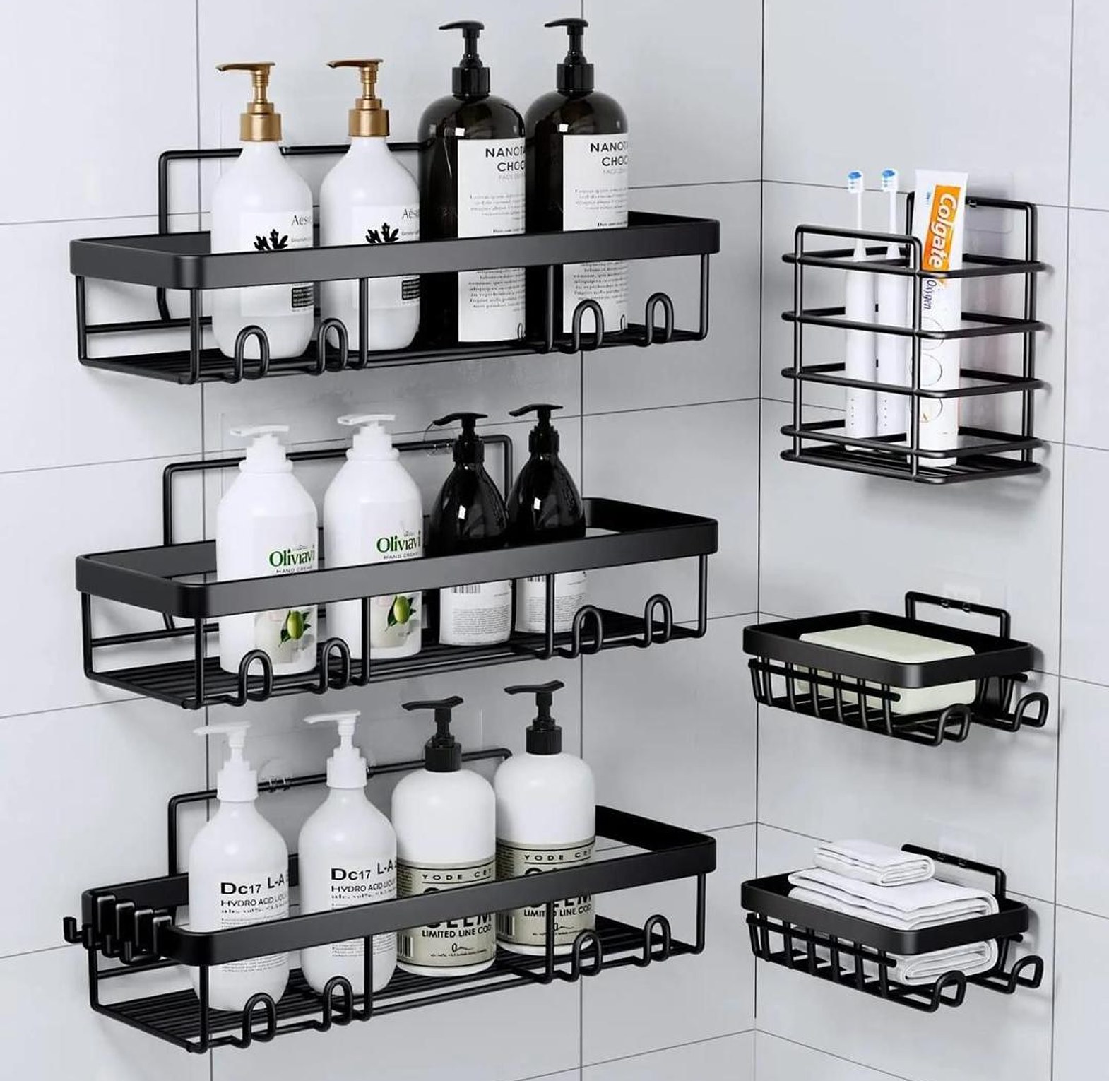 6-PC spacious Shower Caddy - Spacious Bathroom Shower Organizers with Detachable Soap Caddy, Toothbrush Holder, and Durable Stainless Steel image