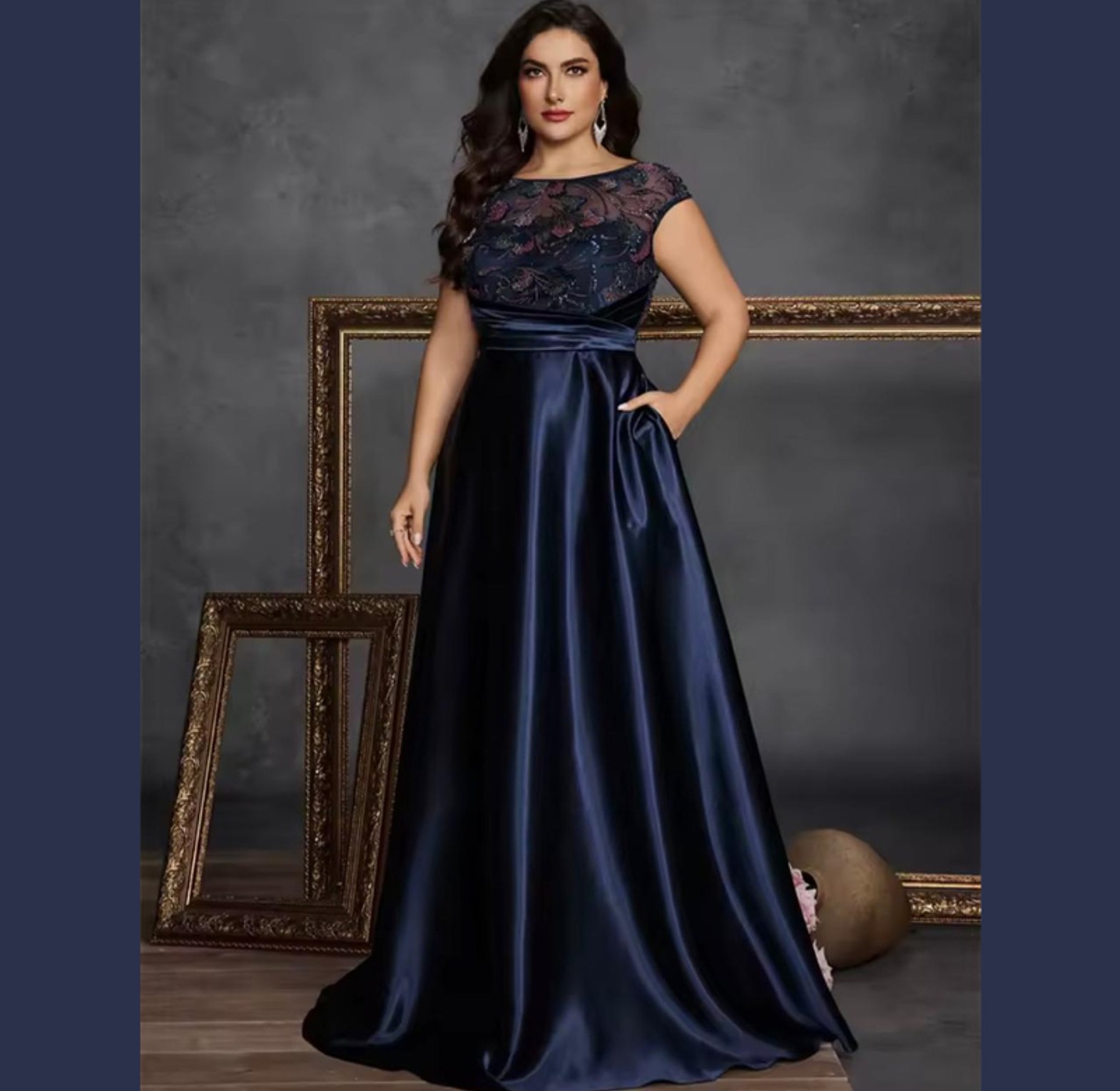 Midnight Bloom Embroidered Satin Gown image