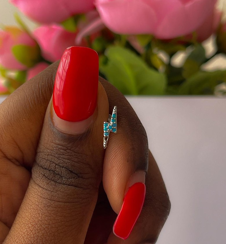 Zapped Turquoise Lightning Bolt Flat Back Stud image