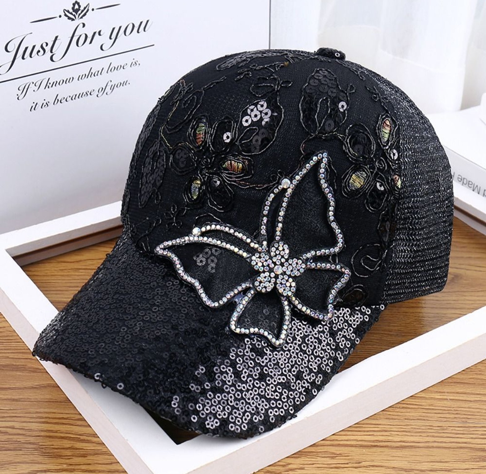 Women’s Mesh Rhinestone Butterfly Baseball Cap image