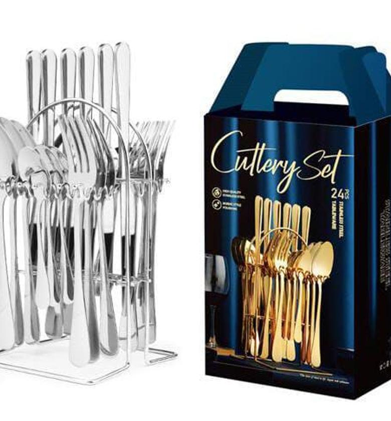 24-Piece Silver Cutlery Set – Premium Stainless Steel Dining Flatware Set image