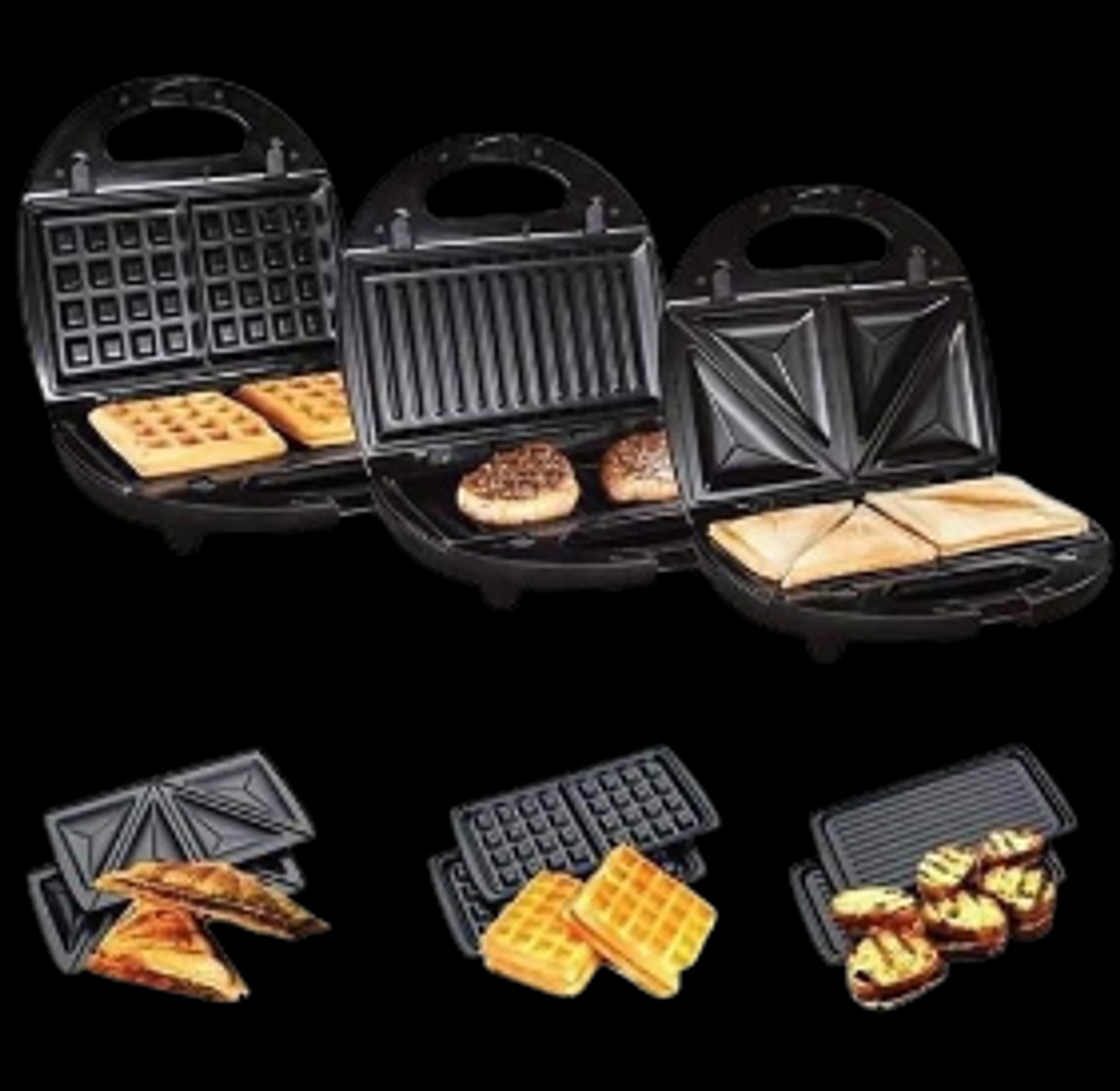 3-in-1 Sandwich Waffle and Grill Maker, Multi-Function Electric Sandwich Press, Non-Stick Breakfast Maker image