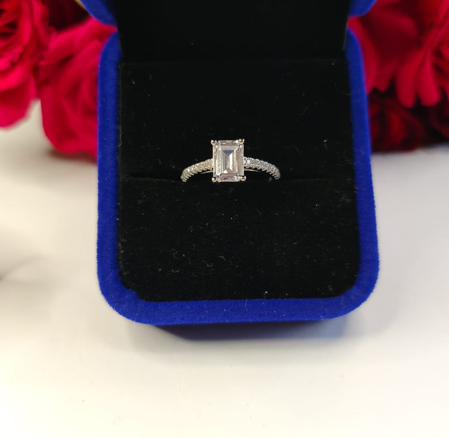 Emerald Cut Sterling Silver Cubic Zirconia Engagement Proposal Promise Ring  image