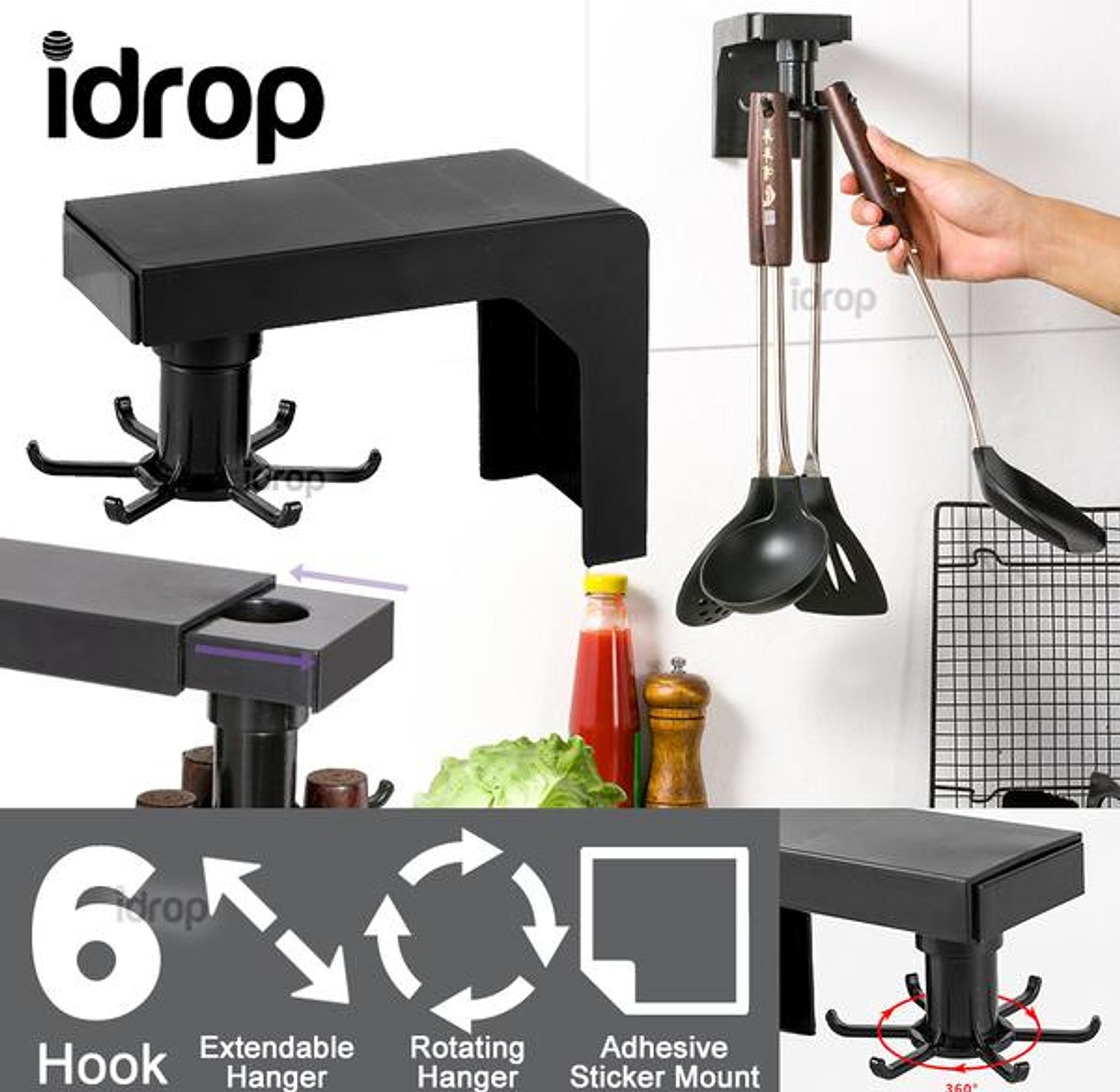 360° Rotating Kitchen Utensil Hooks Hanger image