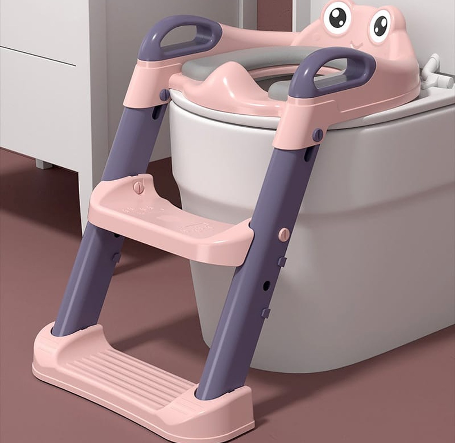 Adjustable Frog Potty Training Seat with Step Stool Ladder & Handles – Non-Slip Toddler Toilet Trainer for Kids image