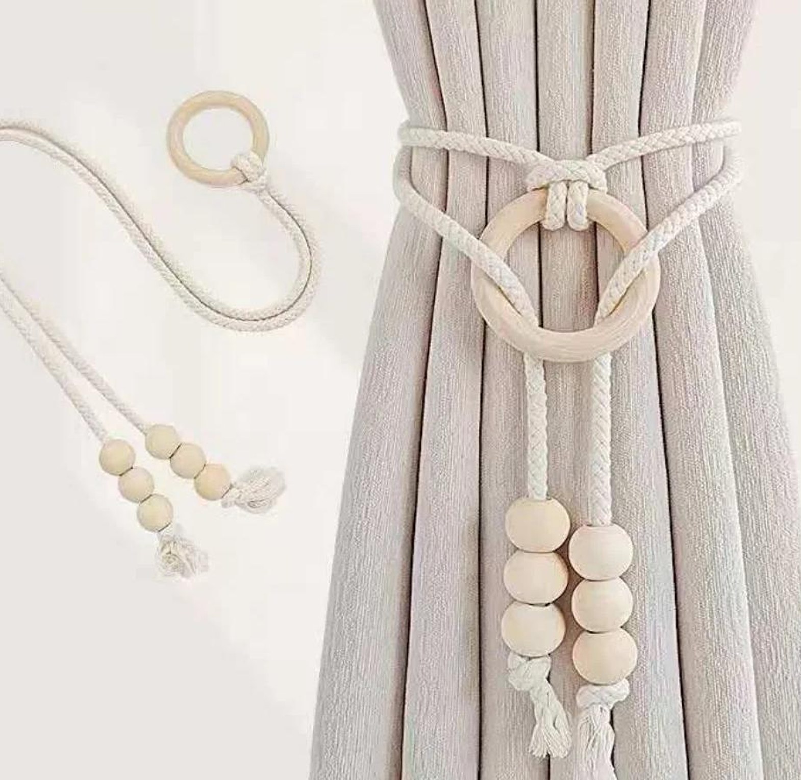 2pcs natural cotton rope curtain tiebacks boho style image