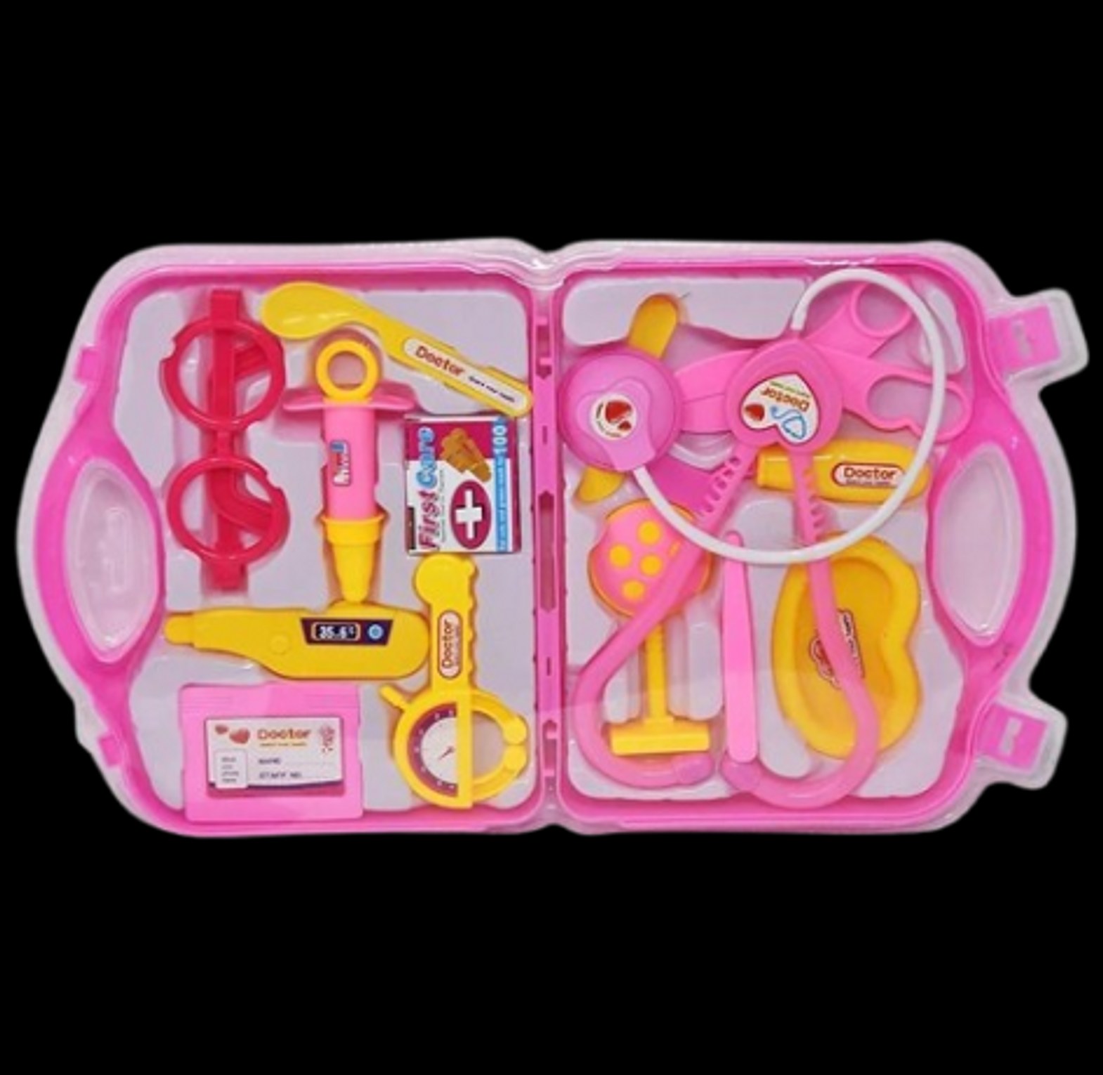 Doctor Plastic Playset Kit with Foldable Suitcase, Compact Medical Accessories Toy Set Pretend Play Kids (Pink) image