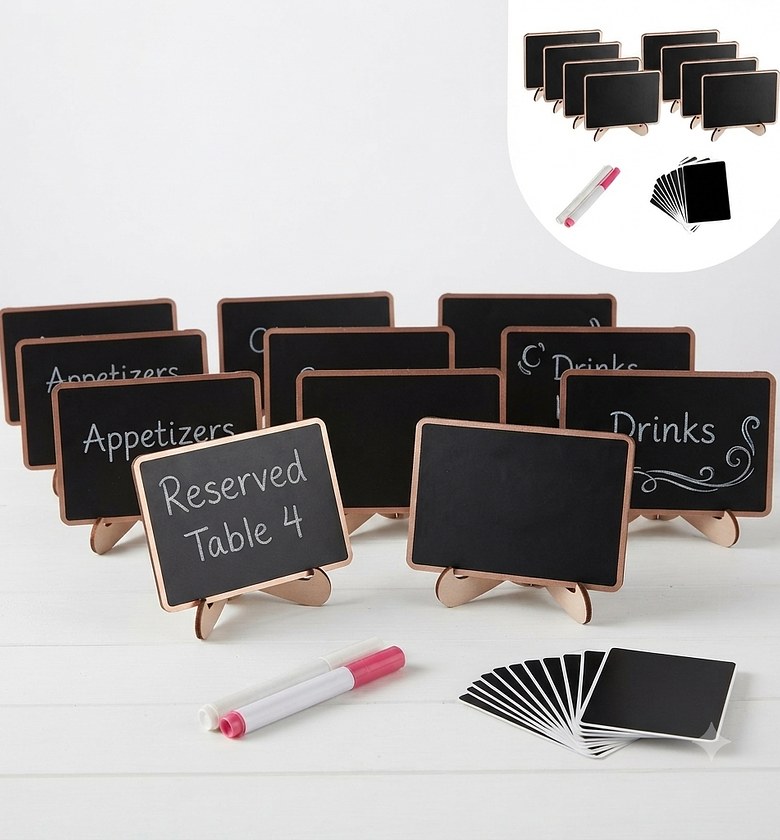 Mini Chalkboard Set With Wooden Stands And Pens For Cafe Pricing And Events image