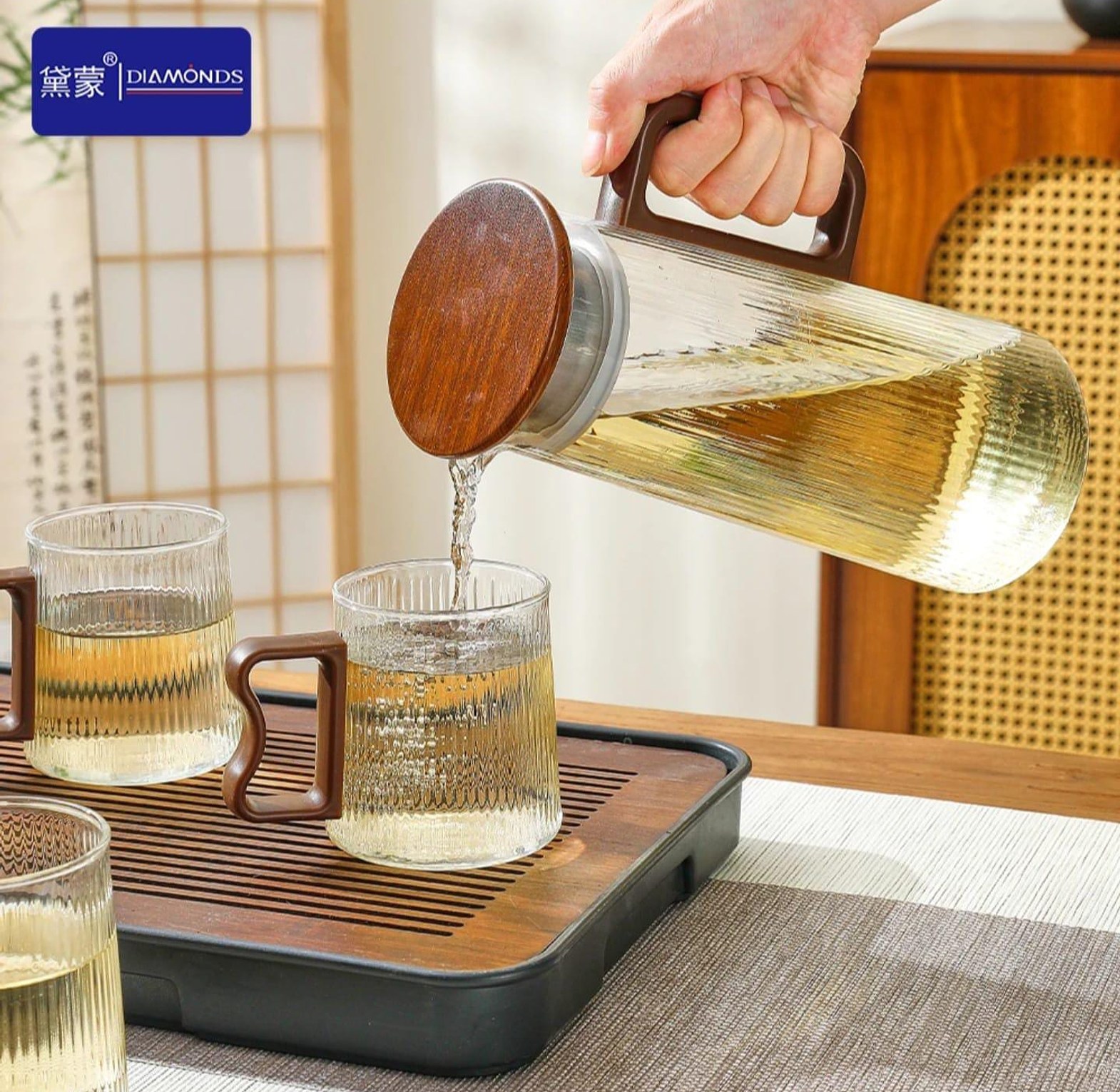 Zen Borosilicate Ribbed Pitcher and Mug Set (7-Piece) image