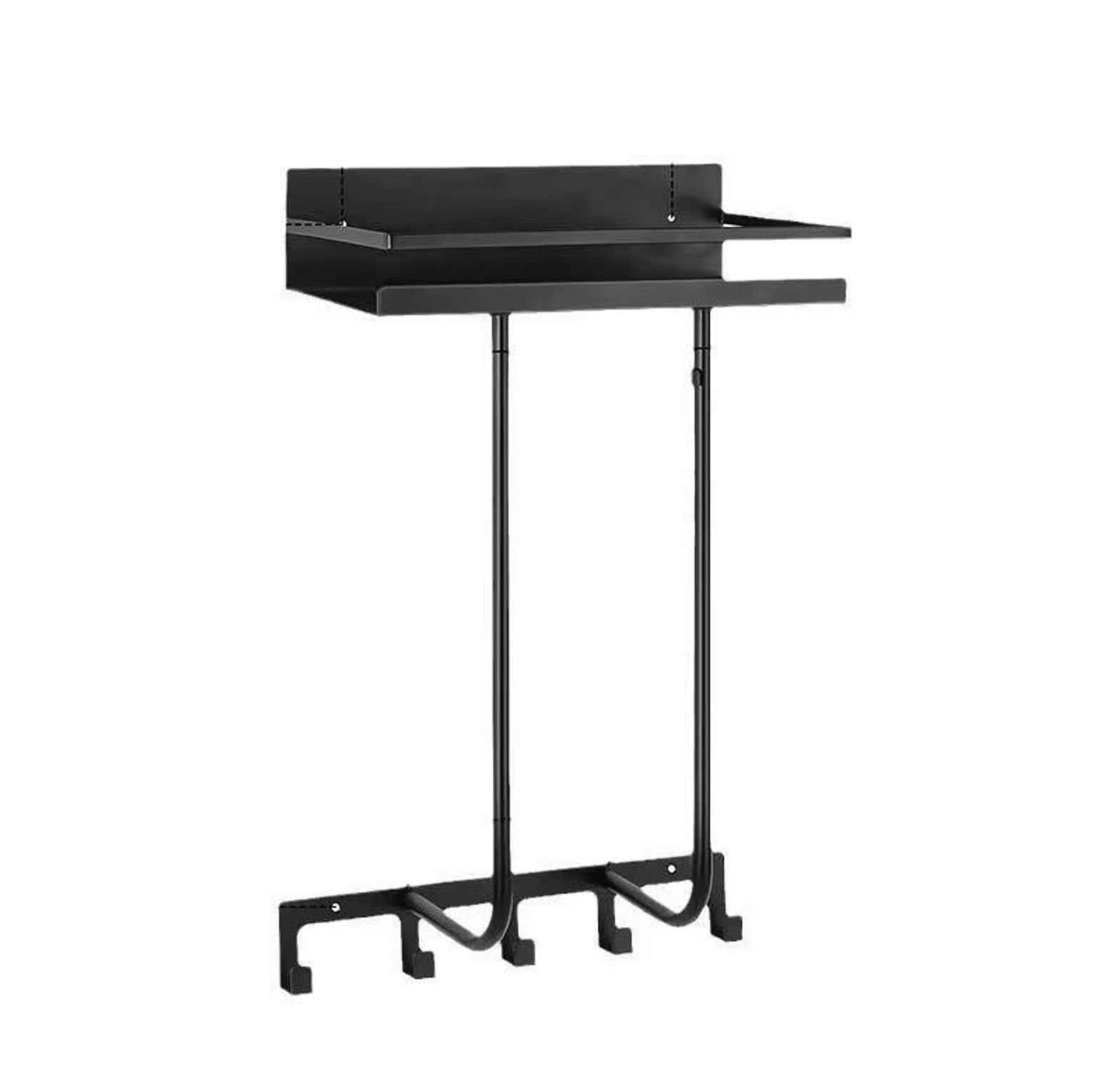 Modern 3-in-1 Matte Black Bathroom Towel Rack with Top Storage Shelf and 5 Hanging Hooks - Premium Space Saver Organizer image