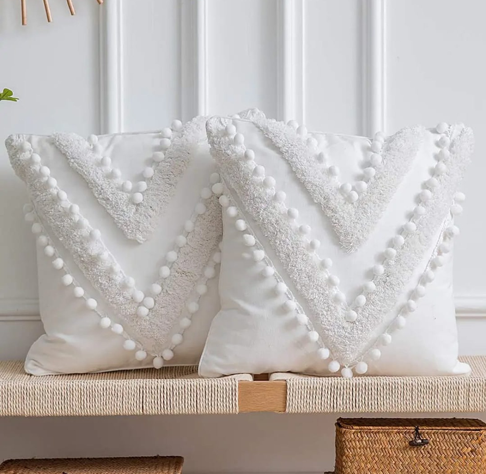 White Tufted Throw Pillow Cover image