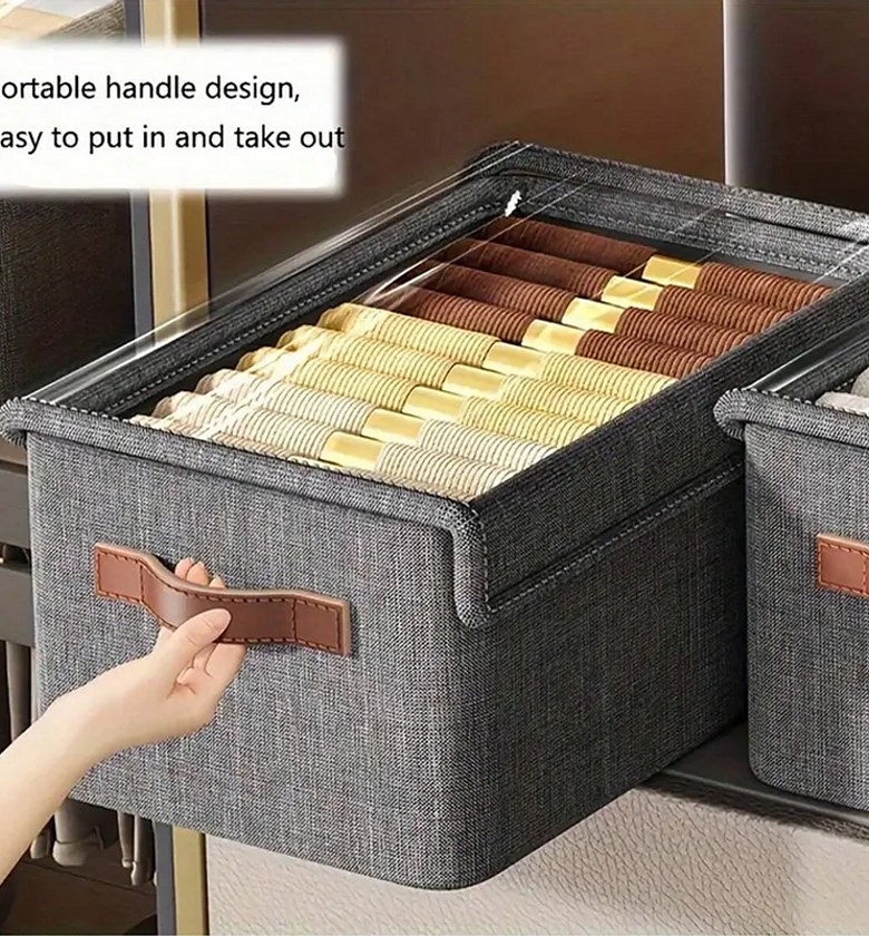 Clothes Storage Box Foldable with Transparent Lid & Cationic Steel Frame Organizer image