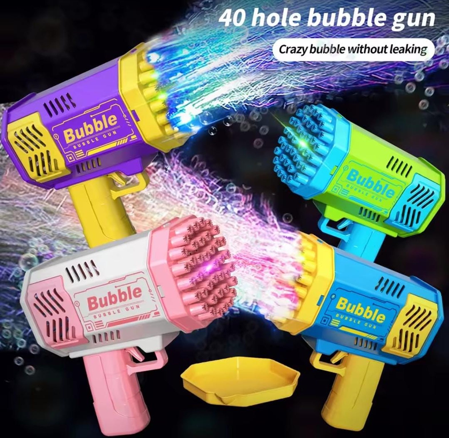 One pack 40-hole handheld electric bubble gun with LED lights image