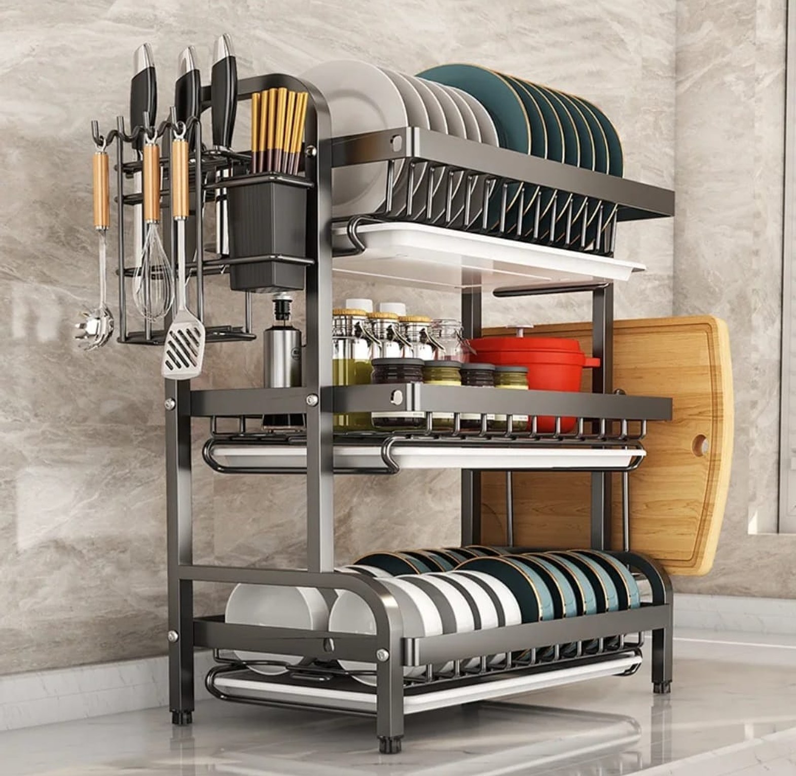 Dish rack 3 layer advanced new model with cutlery holder & Chop Board Holder image