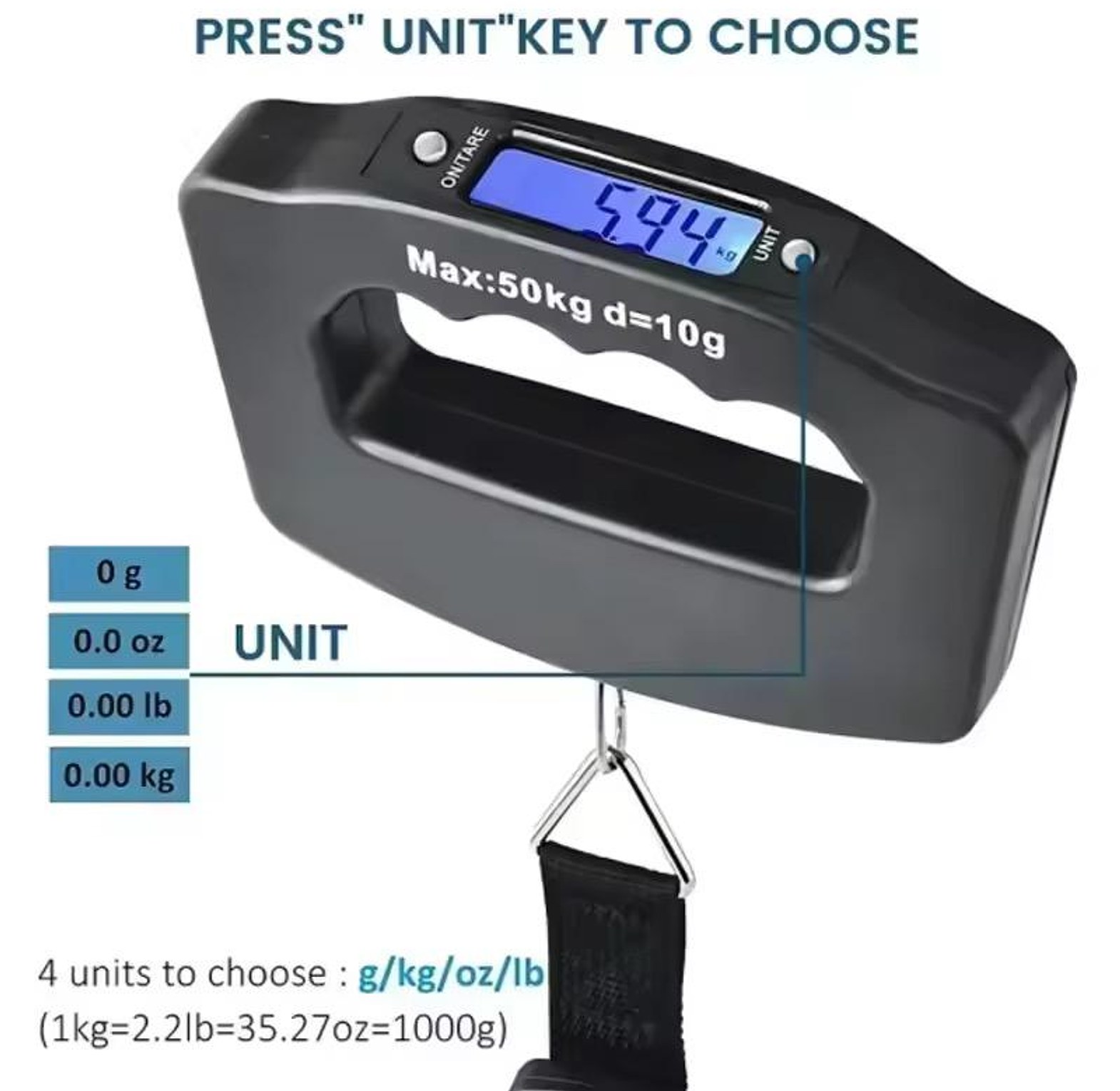 Portable electronic hanging luggage scale with digital display and backlight image