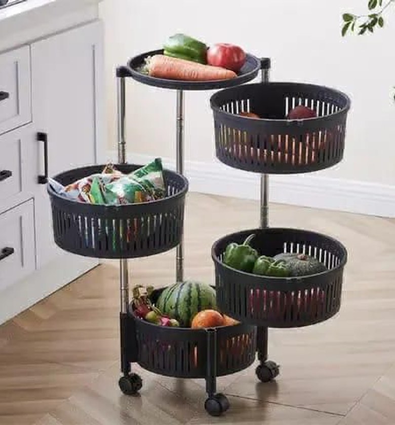 4-Tier Rotating Kitchen Storage Cart With Wheels image