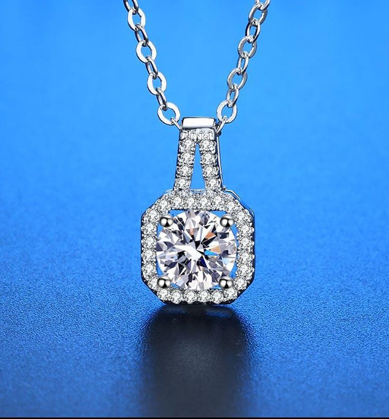 Square pendant Silver necklace image