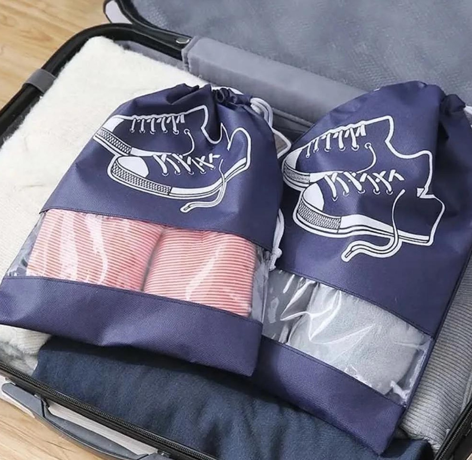 Non woven portable shoe storage bag 3pcs image