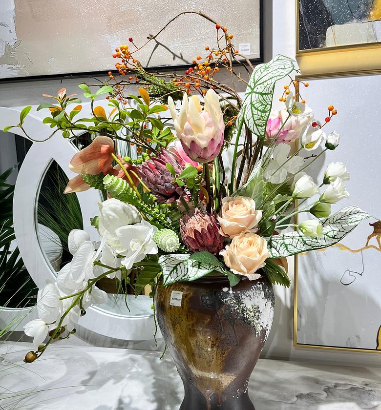 Mixed Floral Arrangement in Sculptural Brown Vase image