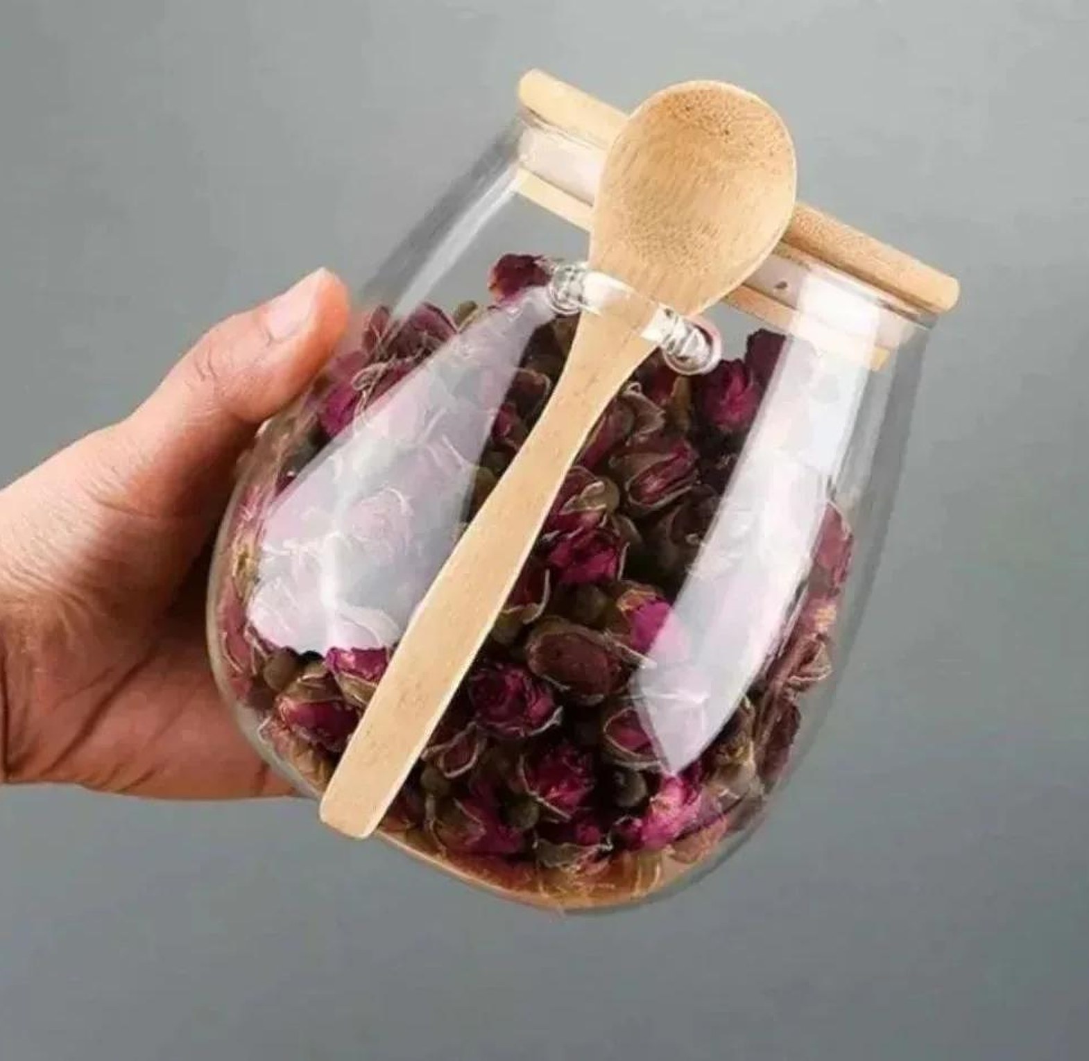 Glass storage canisters with bamboo spoon & airtight lid  Capacity:600ml image