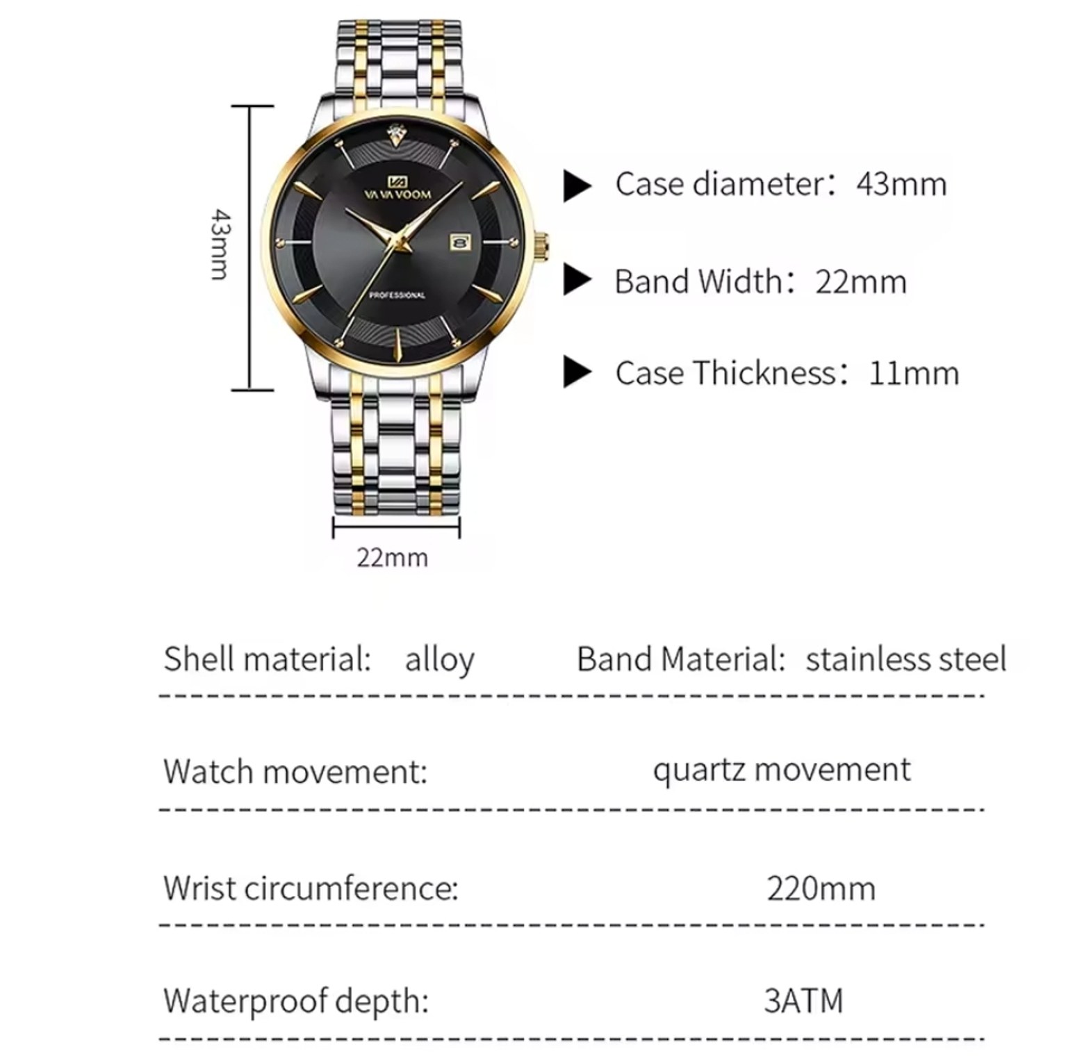 VA VA voom Black Stainless Steel Water Resistant Men's Watch  image