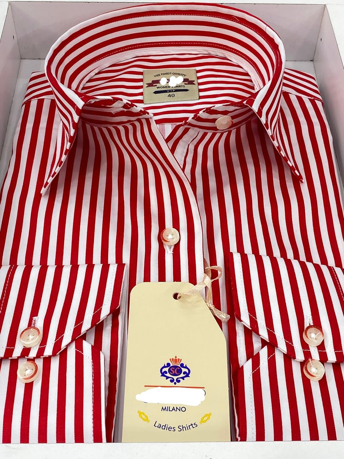 Red with white stripes women’s cotton shirt image