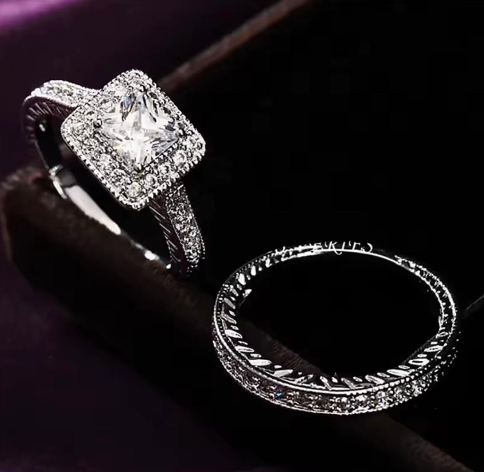 Brilliant Halo Pure Silver Double Ring Set image