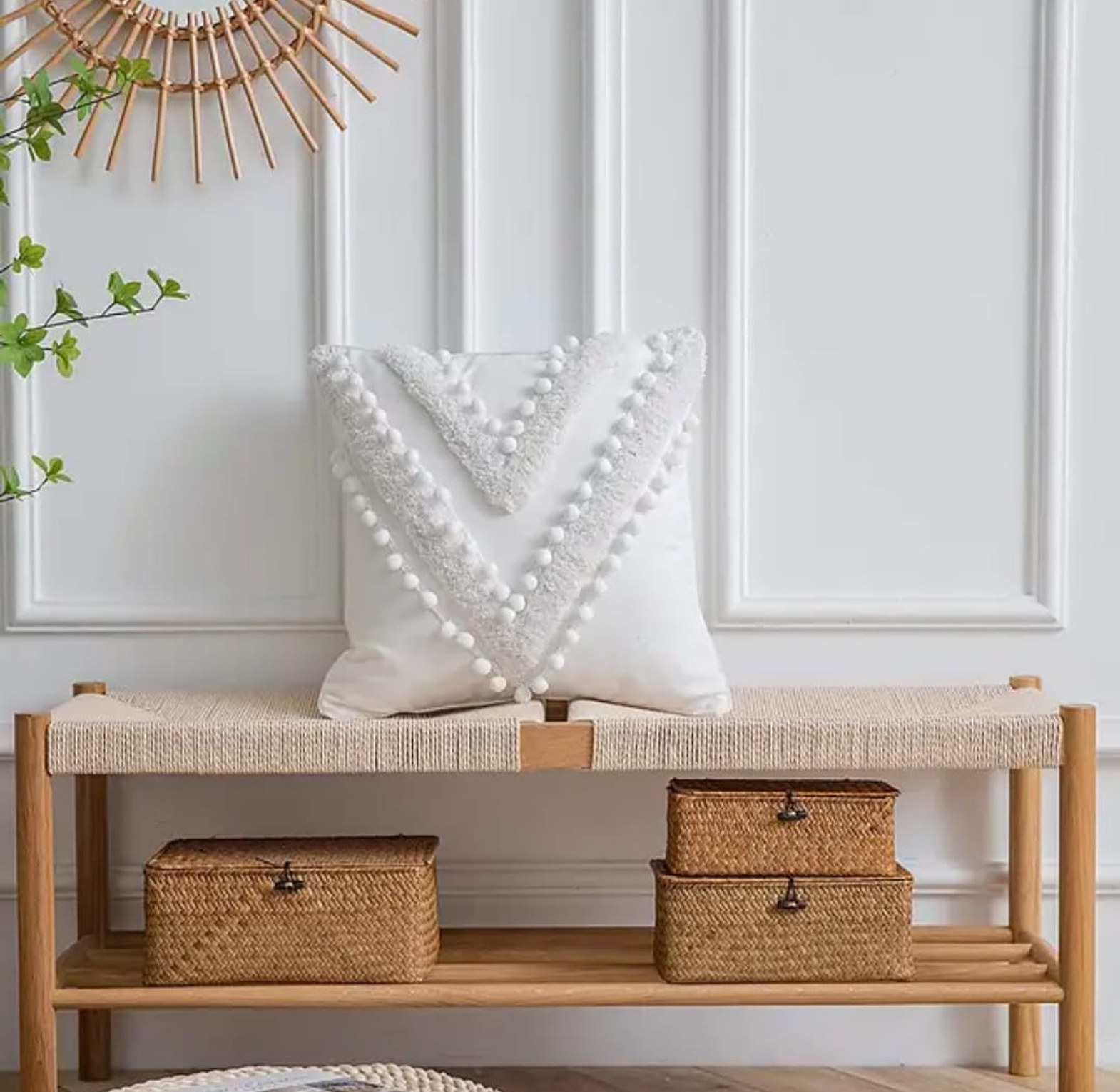 White Tufted Throw Pillow Cover image