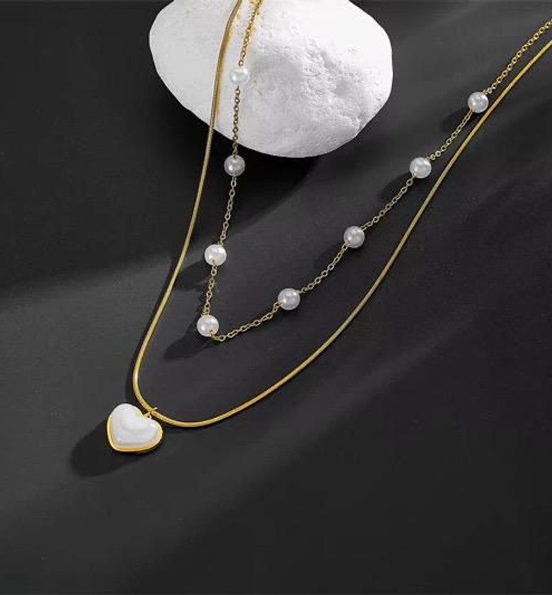 Heart Pearl Layered  Necklace  image