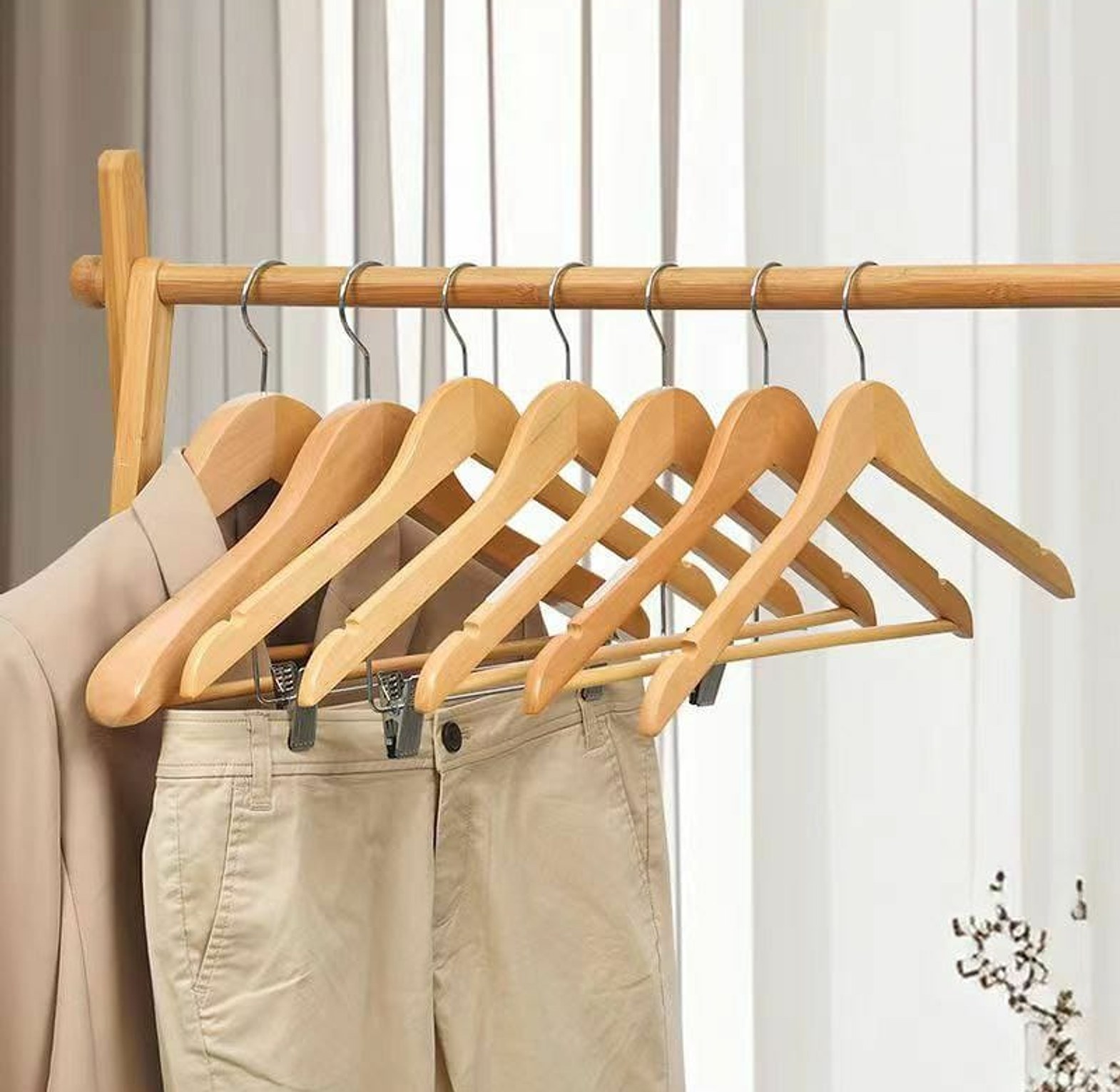 10 Pc Wooden Clothes Hangers, Ideal for Wardrobes Shops image