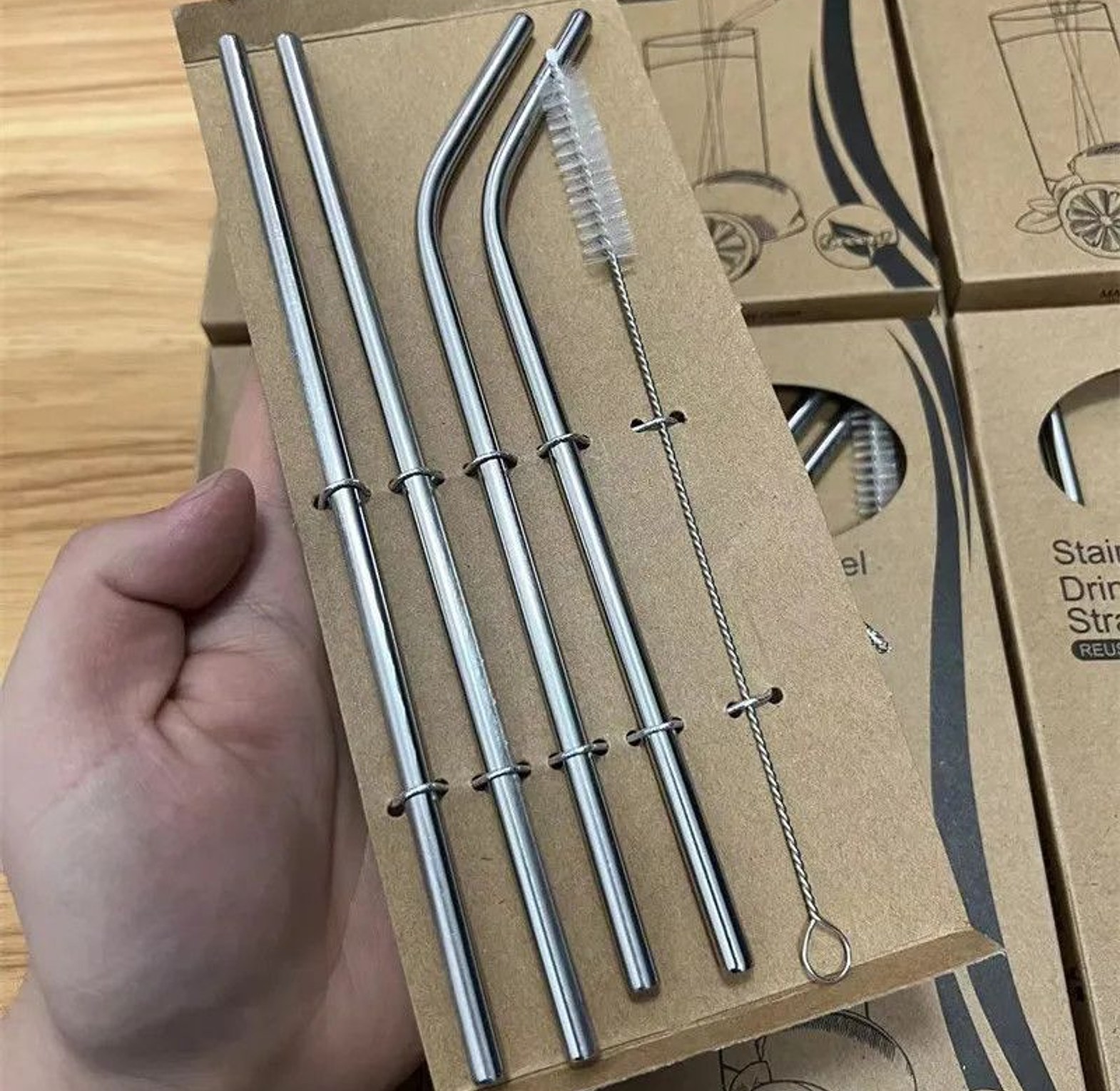 Eco-Friendly Reusable Stainless Steel Drinking Straw Set with Cleaning Brush image