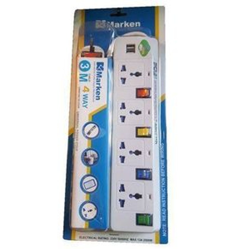 Marken Marken, 4-Way Extension Socket with Surge Protection and Durable Build for Home, Office, and Electronics image