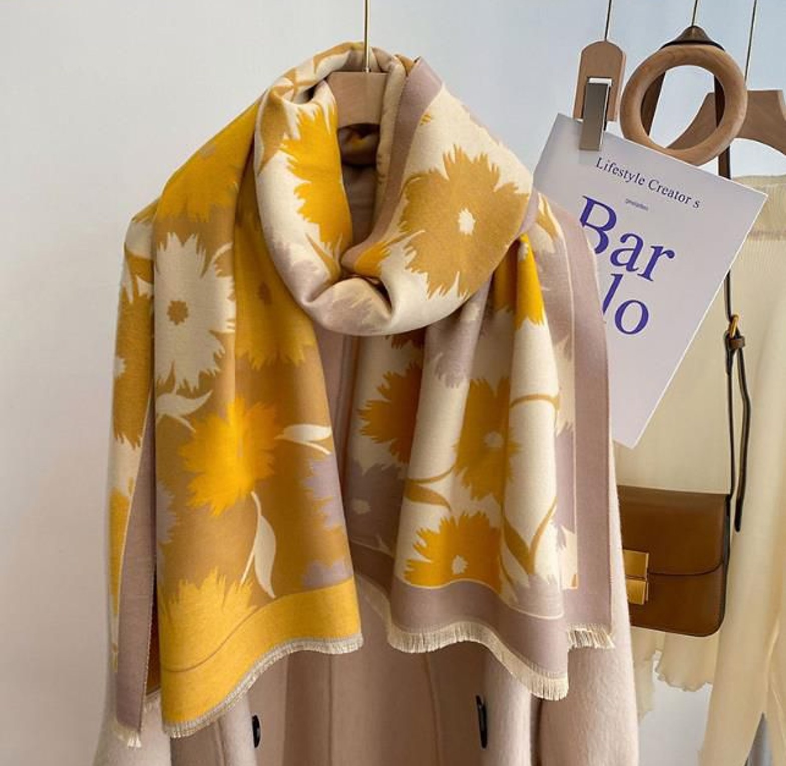 Luxury Floral Print Cashmere Pashmina Scarf image